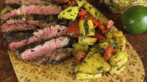 Hawaiian Ribeye Steaks with Pineapple Salad featuring Oklahoma Beef