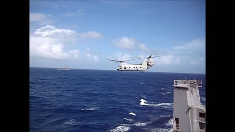 CH-46 Sea Knight lifting off the flight deck
