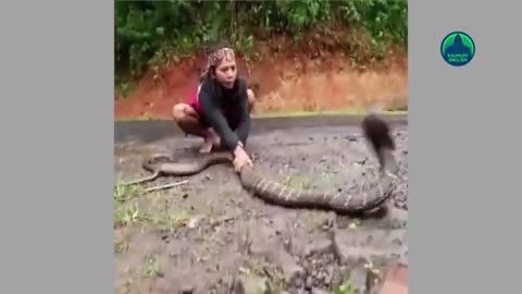 Watch this Viral Video! Woman catches huge snake with bare hands