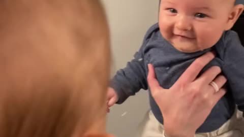 Adorable footage shows toddler's first encounter with a mirror