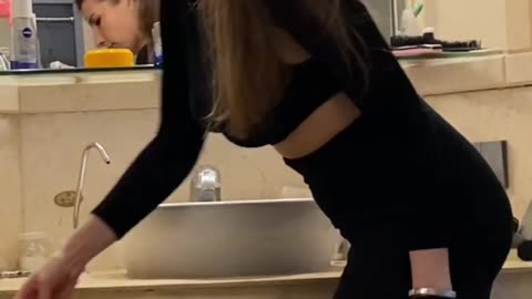 Cleaning the Bathtub in a Black Dress!