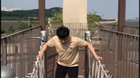 A coward crossing a bridge