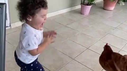 BABY GIRL SCARED OF CHICKEN