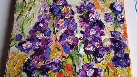 Artist Ginette Short Delphiniums Impressionist oil Painting