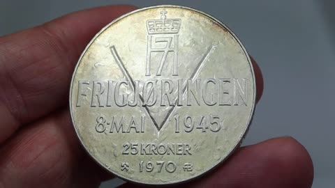 Norway 25 Kroner 1970 Olav V Liberation Silver coin