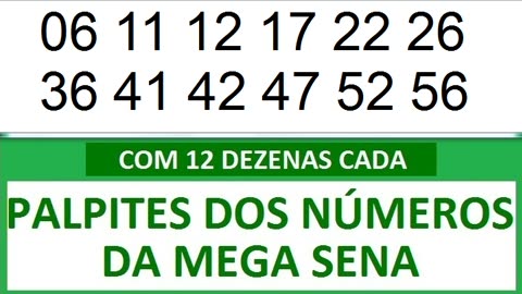 #PALPITES DOS NÚMEROS DA MEGA SENA COM 12 DEZENAS 8m 8n 8o 8p 8q 8r 8s 8t 8u 8v 8w 8x