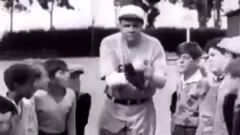 Babe Ruth teaching kids how to throw a curve and a knuckleball