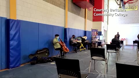 Yo-Yo Ma performs at vaccine waiting area