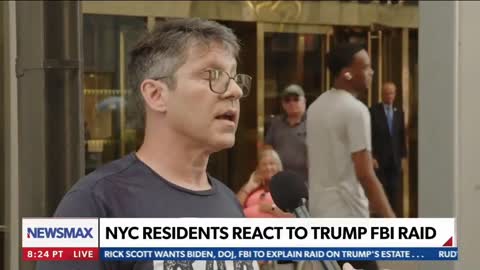 Leftist outside Trump Tower in support of FBI raid of Trump makes a fool of himself on Live TV