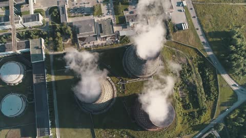 Working Power Station I Cooling Towers Nuclear Power Plant I Energy Stock Footage