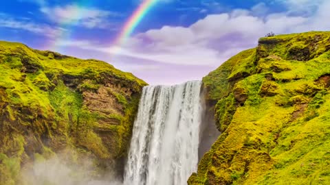 cascada arco iris cliff paisaje