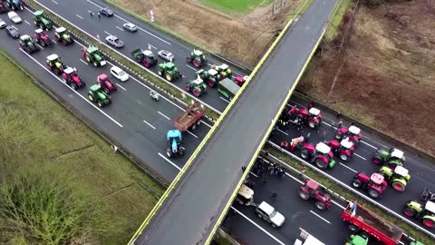 Drone video shows French farmers' highway blockade