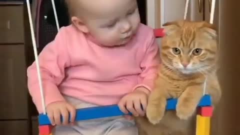 Baby kissing cat
