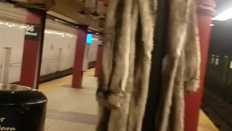 Random fur jacket hanging in subway