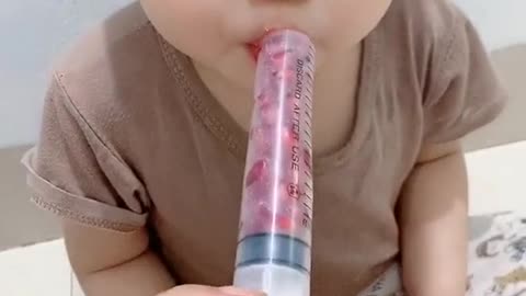 Nice and easy way to feed the baby fresh pomegranate