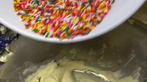 Sprinkle Bagel with Funfetti Cream Cheese in the making! Omg!