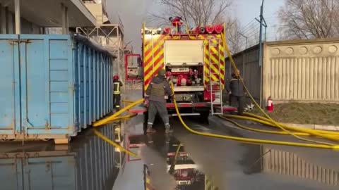 A Russian shell hit a storage building.