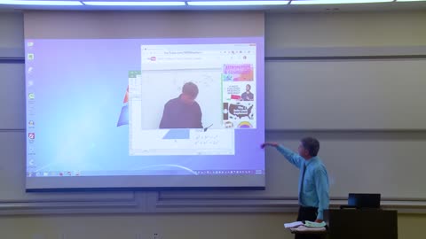 Mathematics professor fixes the projector screen (April Fools' prank)