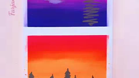 Moonlit night VS Sunset scenery -- Painting with DOMS Brush Pen #CreativeArt #Satisfying.mp4