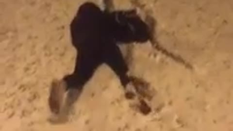 Drunk woman slips snow faceplant