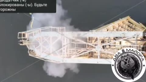 Destruction of a Ukrainian flag on a crane by RU drone