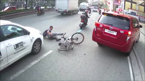 Van Cuts Off Kid on Bike