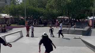 Lost Skateboard Knocks Over Roller Skating Kids