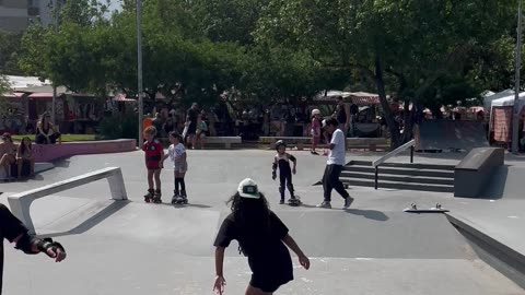Lost Skateboard Knocks Over Roller Skating Kids