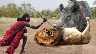 OMG! Mother Warthog Destroy Lion Stupid To Save His Baby! Epic Battle of Lion King vs Warthog