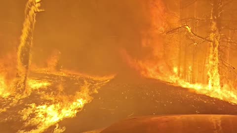Wildland Firefighter Drives Through Intense Flames