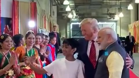 Modi and President Trump engaged in an interaction with a gathering of young individuals.