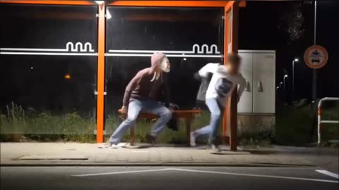 clown at the bus stop scares people