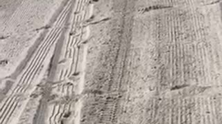 Guy practices surf moves on the sand before hitting the waves