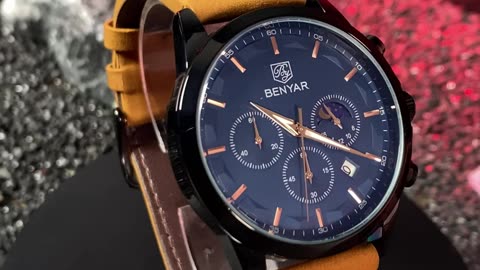 BY BENYAR Waterproof Sport Military Watch for Men Multifunction Chronograph Fashion Leather Strap