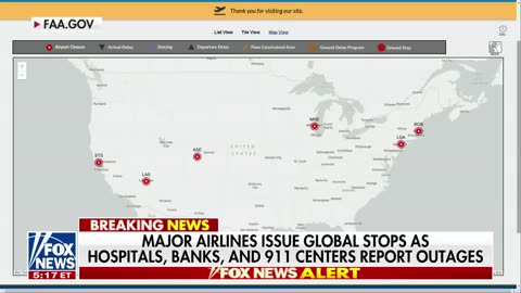 Major airlines issue global stops as hospitals, banks, 911 centers report outages