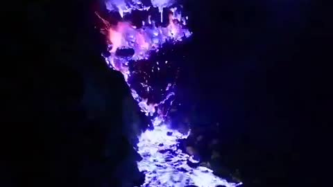 Lava from Indonesia's Kawah Ijen volcano with an electric blue appearance
