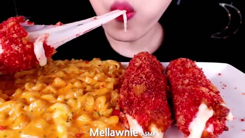 ASMR GIANT CHEETOS CHEESE STICKS, CHEESY CARBO FIRE NOODLE EATING SOUNDS MUKBANG