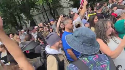 NYC Protests Continue With Deblasio Banner & Statue Of Liberty