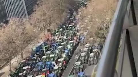 Brussels, Belgium: A huge convoy of European farmers protest against the Net Zero policies