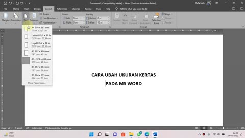 CARA UBAH UKURAN KERTAS DI MS WORD