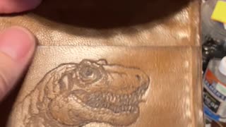 Made leather dinosaur card wallet my six pack design