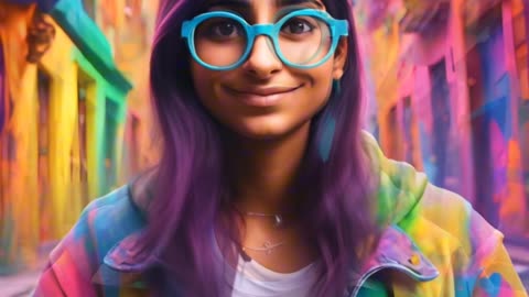 AI Generated Video of Mia Khalifa standing in the colourful city