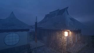 Japanese Grass Roof House ASMR with Gentle Rain and Thunder [4K]