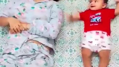 cute baby boy react like his mother