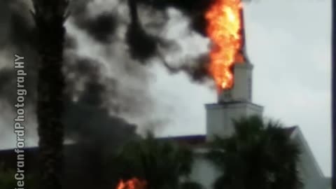 Lightning Strikes Church Steeple & Causes Fire in Ormond Beach Florida on 5-17-2023