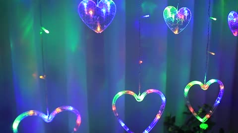 Romantic 138-LED Heart Curtain Lights with 8 Functions