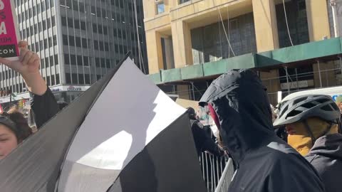 Protestors are gathered outside Kellie-Jay Keen’s NYC stop of the "Let Women Speak" tour