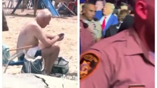 SIDE BY SIDE: Sad & Pathetic Traitor Biden at Beach compared to Real President at UFC