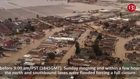Drone video shows widespread flooding following breach in the Pajaro River in California