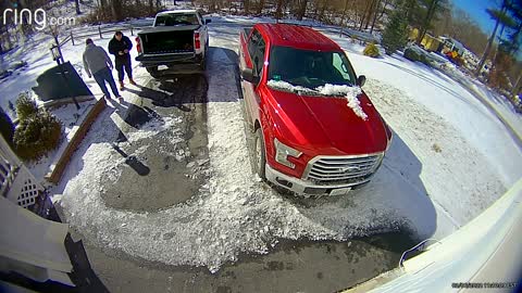 Heavy Chevy Starts Sliding on Icy Driveway
